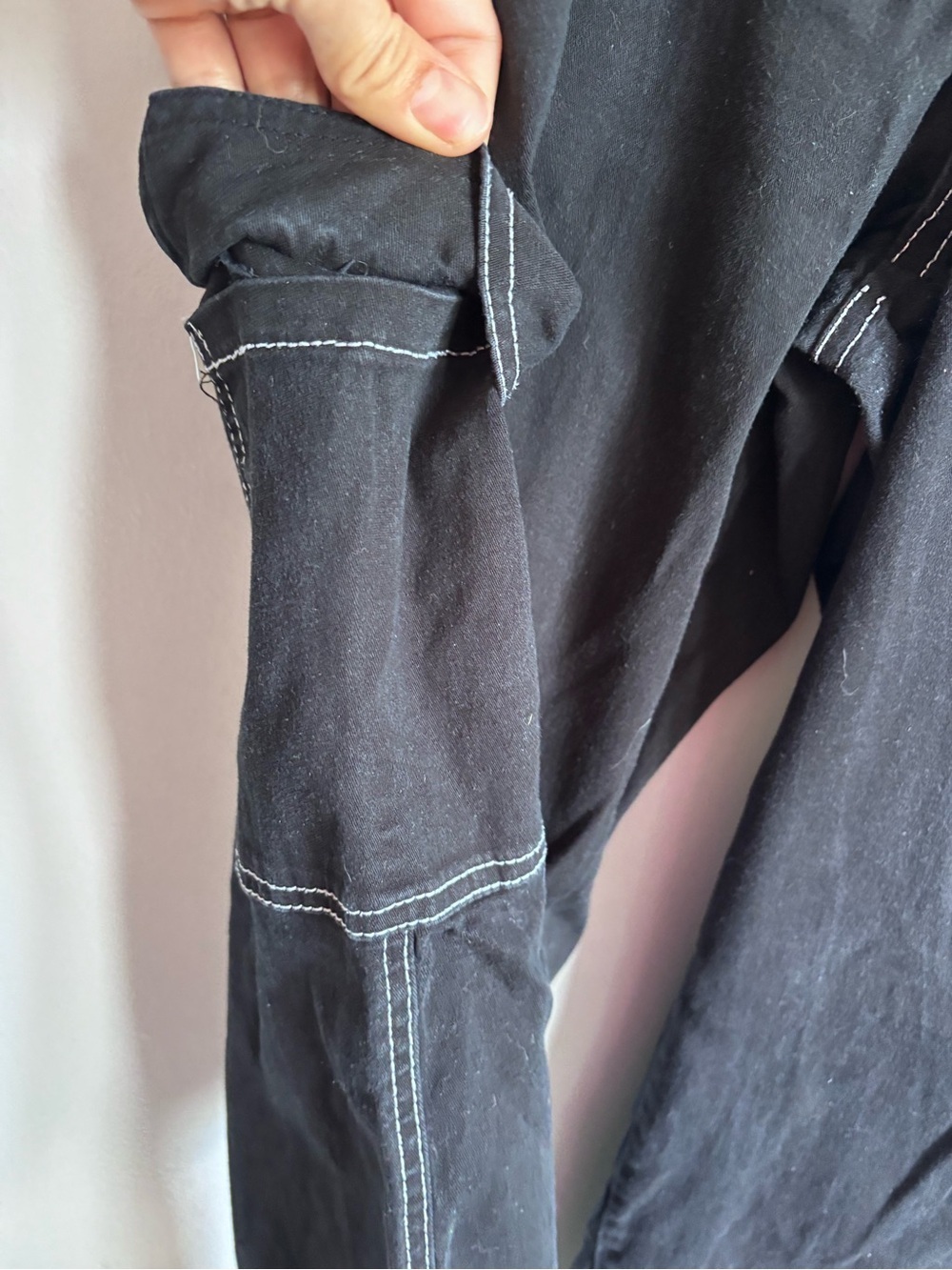 Rachel Paige Black Wide Leg Cargo Pants with White Contrast Stitching Large - Picture 2 of 10